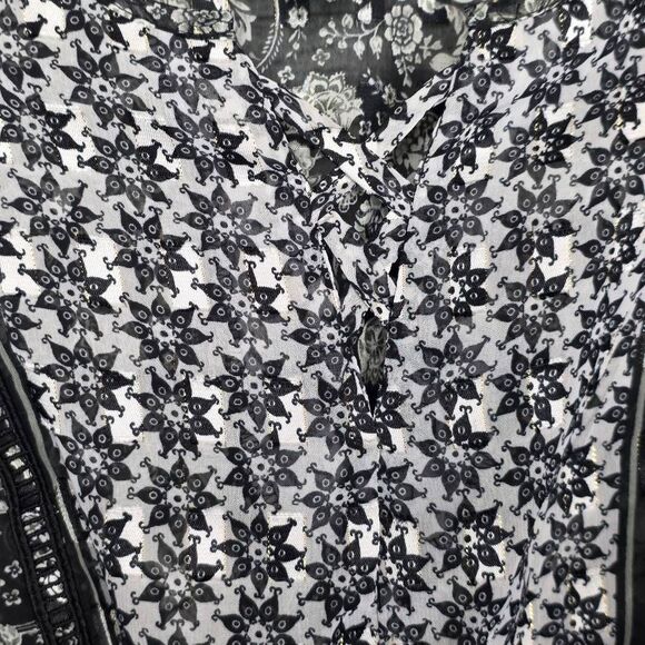 Knox Rose XL Black White Boho Floral Peasant Blouse - Picture 3 of 8